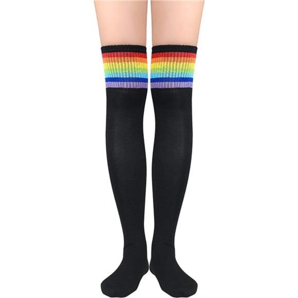 Zando Womens Stripes Thin Tube Socks Thigh High Tights Over Knee Socks Casual